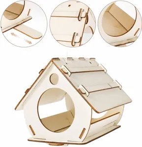 Wooden hanging bird feeder outdoor garden birdhouse wild bird feeding station decor