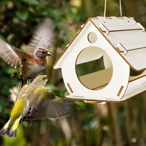 Wooden bird house hanging outdoor garden feeder wooden wild bird feeding station decoration
