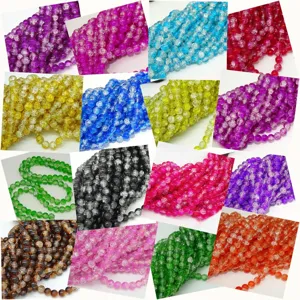 Colorful crackle glass beads for DIY jewelry making, assorted round crystal spacer beads.