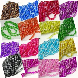 Colorful Glass Crackle Beads Crystal Crackle Round Beads Loose Beads For DIY Jewelry Making Accessories Craft Supplies