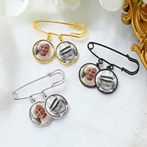 Custom photo brooch pin memorial time gemstone metal badge gift set for family 3pcs