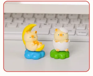 Cute cat desktop ornament figurine, resin cartoon animal blind box toy for office desk decor.