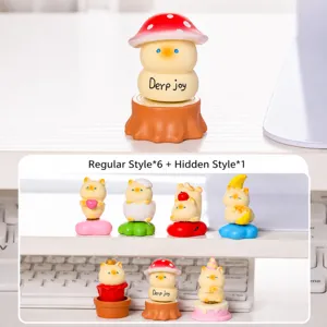 Detailed view of cute cat blind box figurines on desk, showing intricate design and details.