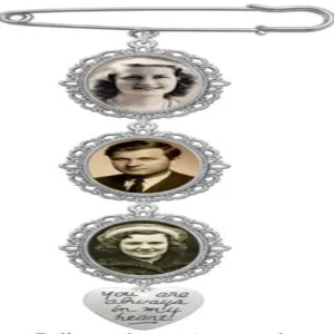 Vintage silver photo frame brooch pin DIY memory charm family keepsake jewelry pendant gift