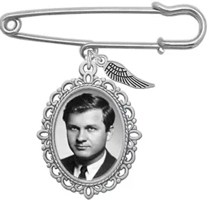 DIY photo frame brooch vintage metal safety pin memorial jewelry with wing charm
