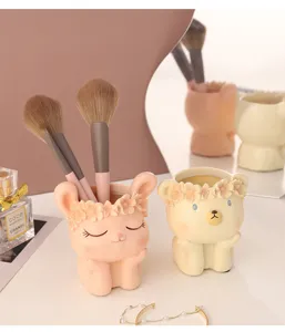 Cute cartoon animal resin desk organizer flower pot cute makeup brush holder table decor.