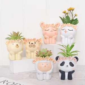 Creative Cartoon Animal Resin Succulent Flowerpot Cute Healing Ornament Multifunctional Desktop Storage Pot For Office Home Decor