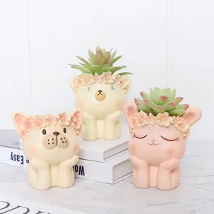 Cute cartoon animal succulent flower pot resin desktop ornament cute home office decor