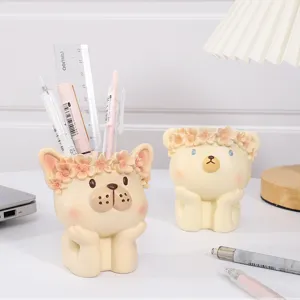 Cute cartoon animal flower pot and pen holder resin desktop storage ornament decoration