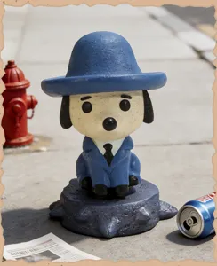 Cute abstract animal blind box figure, blue hat and suit design, perfect office desk decoration.