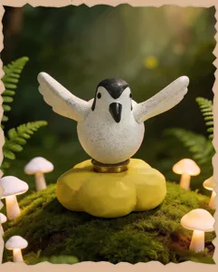 Cute abstract animal figurine blind box toy desk decor with glowing mushrooms forest.