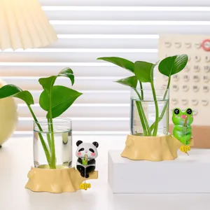 Süßer Frosch Panda Angeln Hydrokultur Vase Glas Pflanze Terrarium Tischdeko Ornament