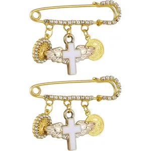 Broche épingle de sûreté croix strass vintage ensemble, détail bijoux ailes ange élégant
