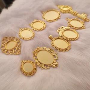Vintage Alloy Oval Pendant Base Time Gemstone Tray Blank Bezel Settings DIY Craft Jewelry Making Accessories