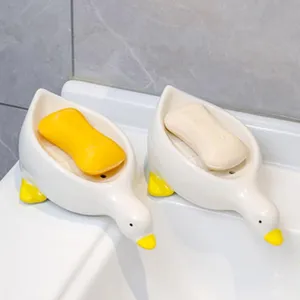 Joli porte-savon en céramique en forme de canard pour salle de bain, organiseur.