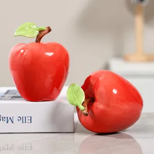 Kreative Keramik rote Apfel Ornamente fuer Heimdekoration, Tisch Wohnzimmer Deko Set