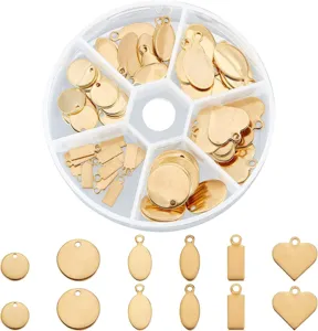 DIY stainless steel blank pendants set in assorted shapes for custom jewelry making.