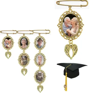 DIY photo memorial brooch gold vintage frame graduation cap pendant personalized memory charm gift