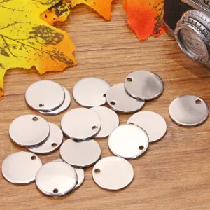 Stainless steel blank stamping tags round pendants for DIY jewelry making crafts supplies.