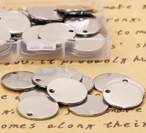 Stainless steel blank stamping tags round metal charms for DIY jewelry making and laser engraving.