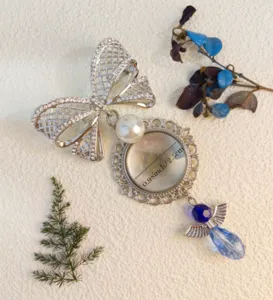 Pendentif Verre Bouquet Mariage Photo Alliage DIY Nœud Perle Pendentif Ange Bleu Bijou