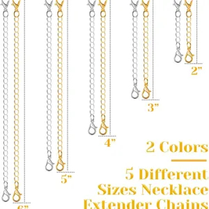 Necklace extender chains set in 2 colors and 5 sizes, durable metal DIY jewelry making.