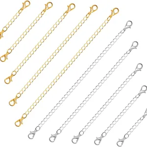 Gold and silver necklace extension chains with lobster clasps, DIY jewelry making supplies.