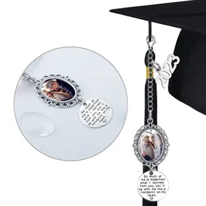 Graduation cap photo tassel charm memorial pendant DIY time glass cabochon with metal tag