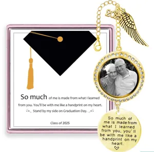 DIY graduation photo memorial charm pendant with tassel cap and inspiring engraved text.