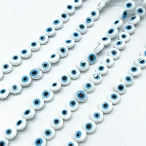 Turkish evil eye glass beads flat round DIY jewelry making accessories strands beads