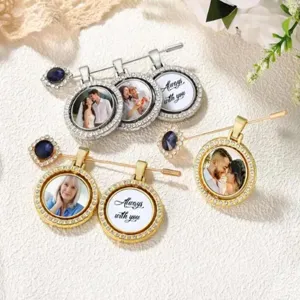 Custom photo locket brooch round rhinestone pin personalized memory jewelry gift