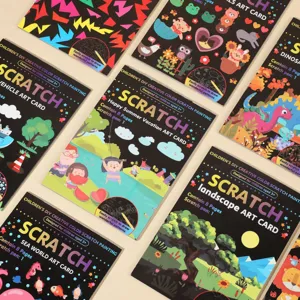 Libro de rascar colorido DIY para niños con 8 páginas y lápiz para dibujo divertido.