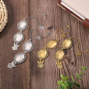 Vintage metal bookmark with oval cabochon tray, angel charm and 2024 year tag for gifts.