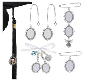 DIY graduation photo charms bezel pendant set silver empty trays brooch tassel accessories