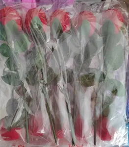 Flocked rose flower with branch ring box, romantic proposal rose packaging box for gifts.