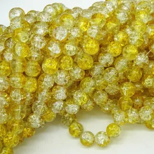 Yellow crackle glass beads loose crystal round beads for DIY jewelry making and accessories.