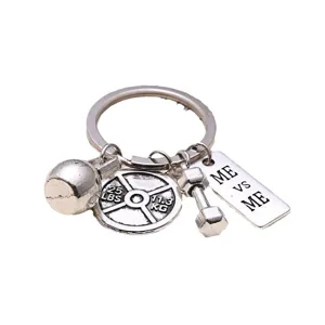 Fitness keychain with dumbbell kettlebell weight plate charms motivational jewelry gifts