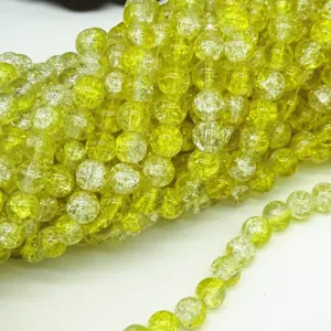 Yellow crackle glass beads detail, crystal crackle round scattered beads for DIY jewelry making