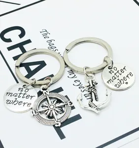 Creative metal keychain set with compass anchor and engraved tag for daily use and gifts