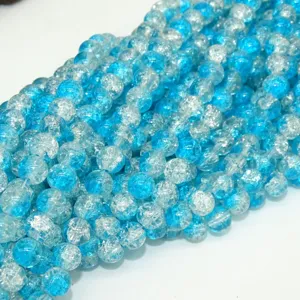 Blue crackle glass beads crystal crackle round loose beads for DIY jewelry making crafts accessories.