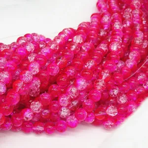 Hot pink crackle glass beads sparkling faceted round loose beads for diy jewelry making