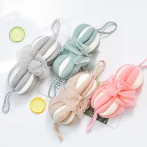 Langer Netz Badeschwamm Duschschwamm fuer Koerperpeeling, bunter Duschschrubber mit Band