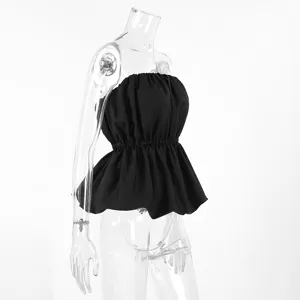 Schwarzes trägerloses Oberteil Damen Sommer Mode elegantes Schößchen Taillen Bustier Top