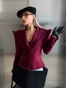 Blazer Donna Bordeaux Slim Monopetto Moda Streetwear Stile Elegante Capospalla Chic