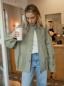 Dames Amerikaanse workwear opstaande kraag jas, losse casual comfortabele buitenkleding.
