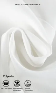 White polyester suit fabric detail showcasing soft texture and fine grain finish.