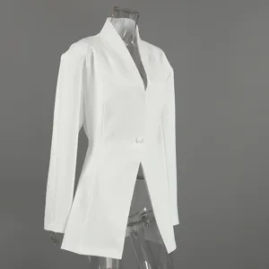 White V-neck blazer for women, autumn slim waist-cinching split design workwear coat.