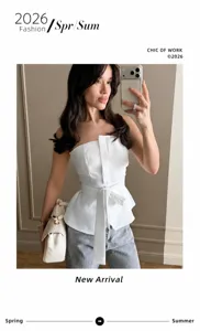 Women Summer Strapless Tie Waist Bustier Top Fashion Casual Slim Fit Tube Top Cami Shirt