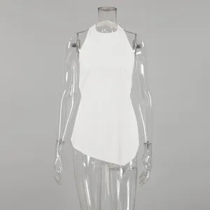 White halter sleeveless tank top backless sexy minimalist casual basic summer women top