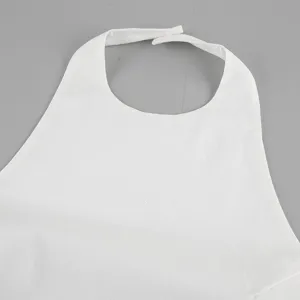Detail view of solid color halter neck sleeveless backless crop top vest for women wardrobe.